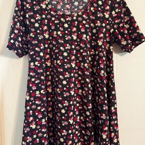 LuLaRoe Black Dress with Pink and Cream Floral Pattern